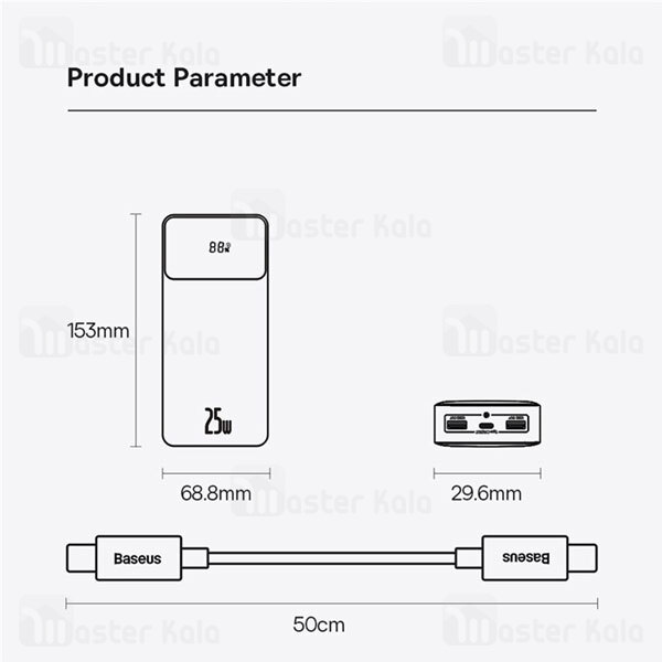 پاوربانک 20000 بیسوس Baseus Bipow PPBD020301 توان 25 وات با کابل